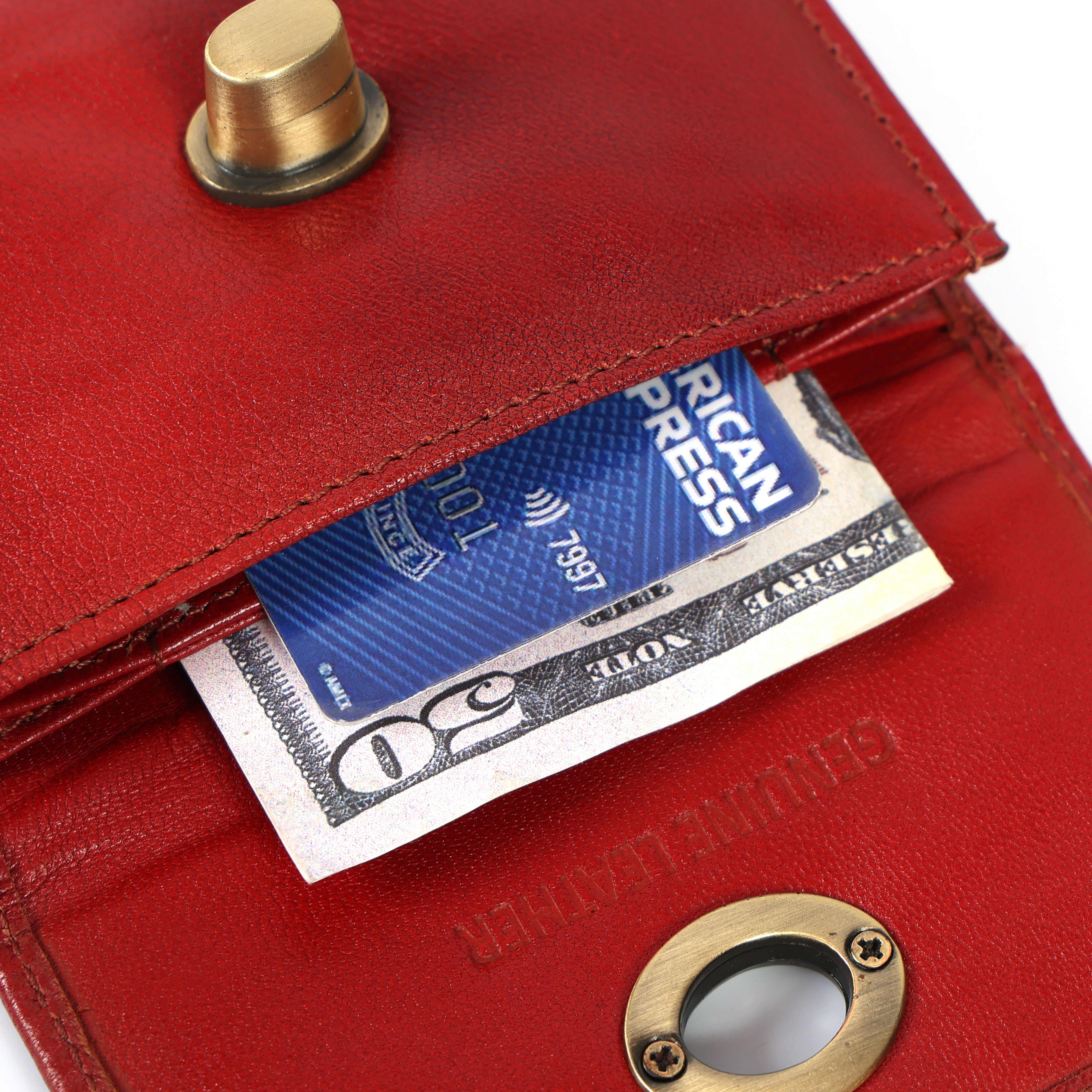 Handmade Genuine Leather Red Wallet for Women | Small Vintage Clutch Purse with Brass Turn Lock | Minimalist Card & Cash Holder