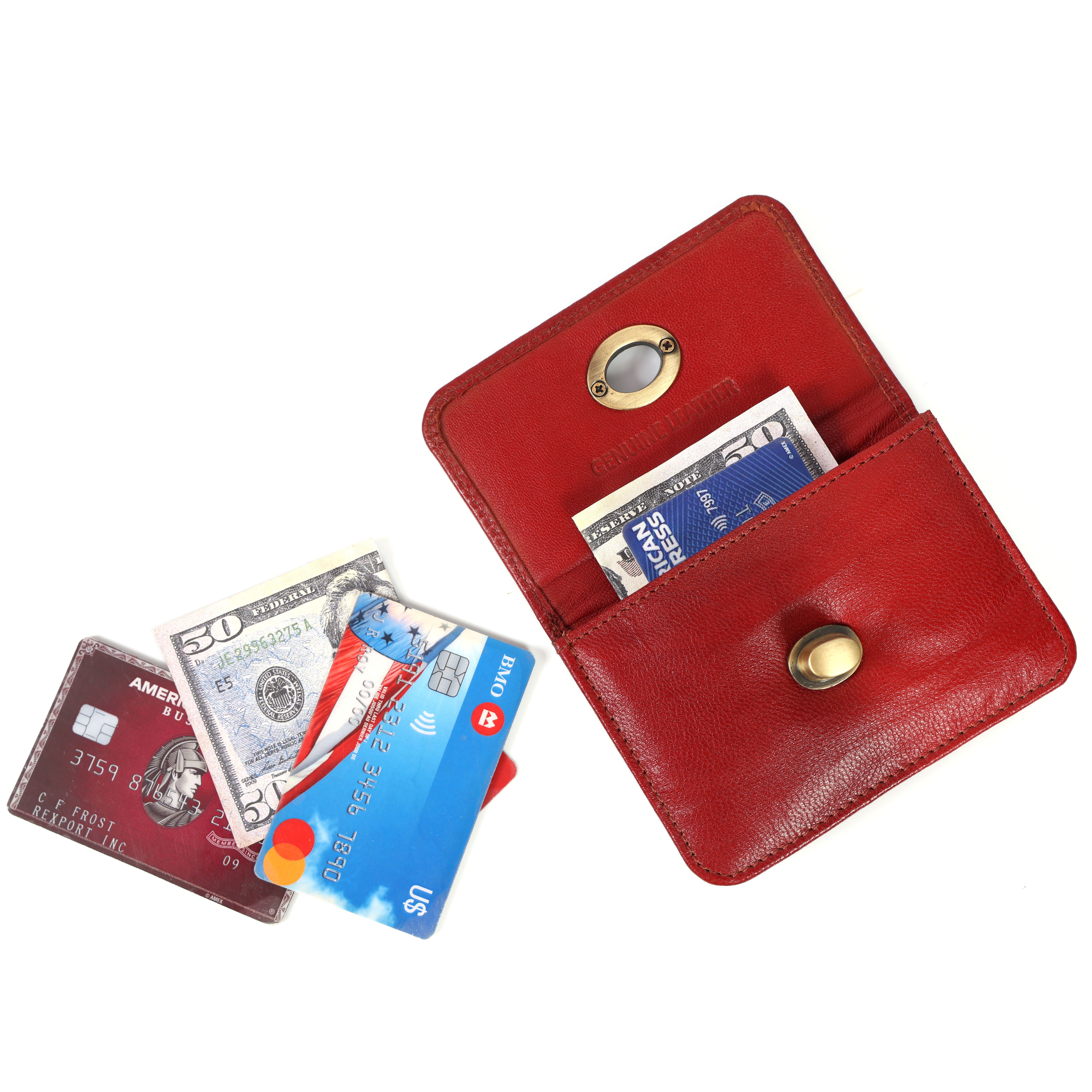 Handmade Genuine Leather Red Wallet for Women | Small Vintage Clutch Purse with Brass Turn Lock | Minimalist Card & Cash Holder