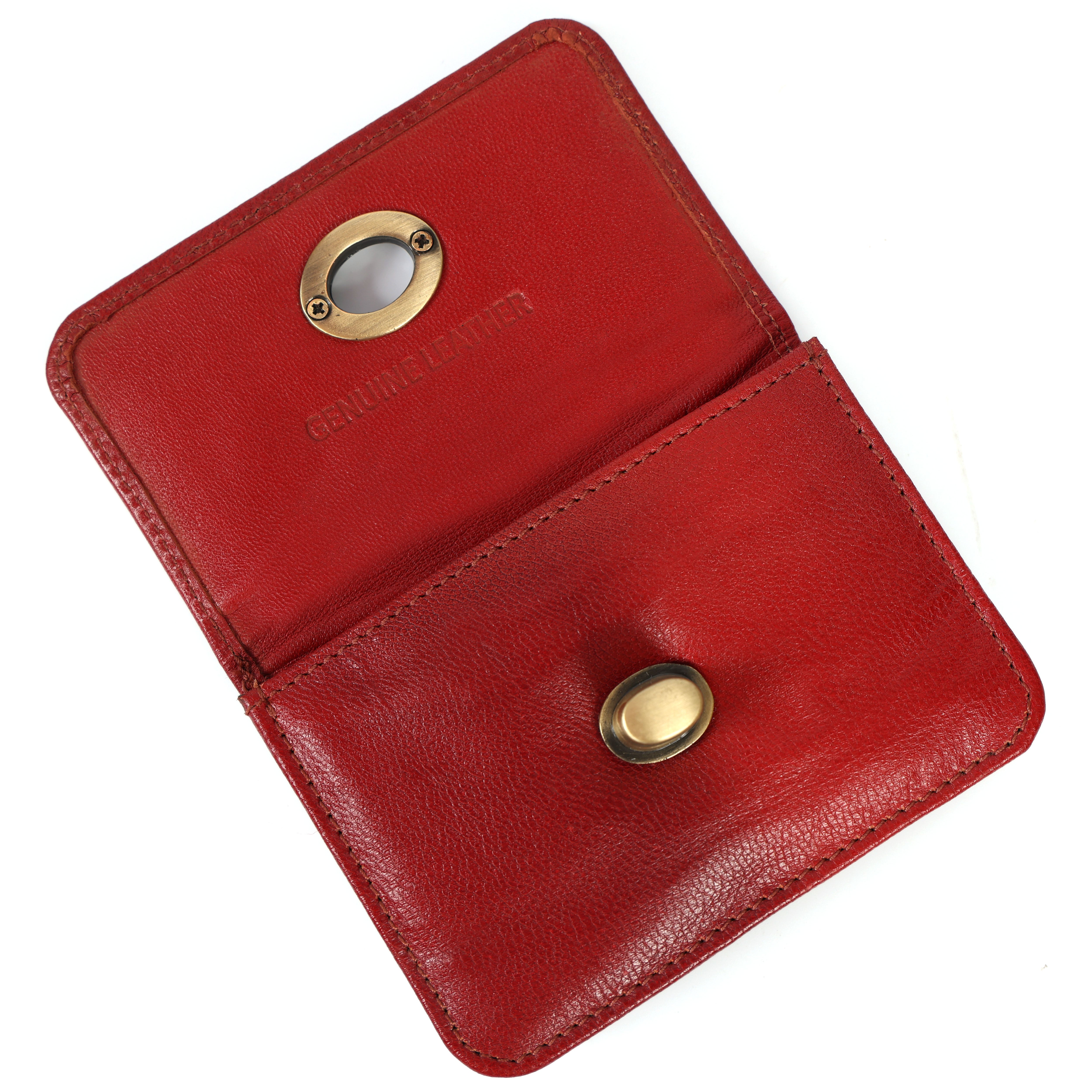 Handmade Genuine Leather Red Wallet for Women | Small Vintage Clutch Purse with Brass Turn Lock | Minimalist Card & Cash Holder