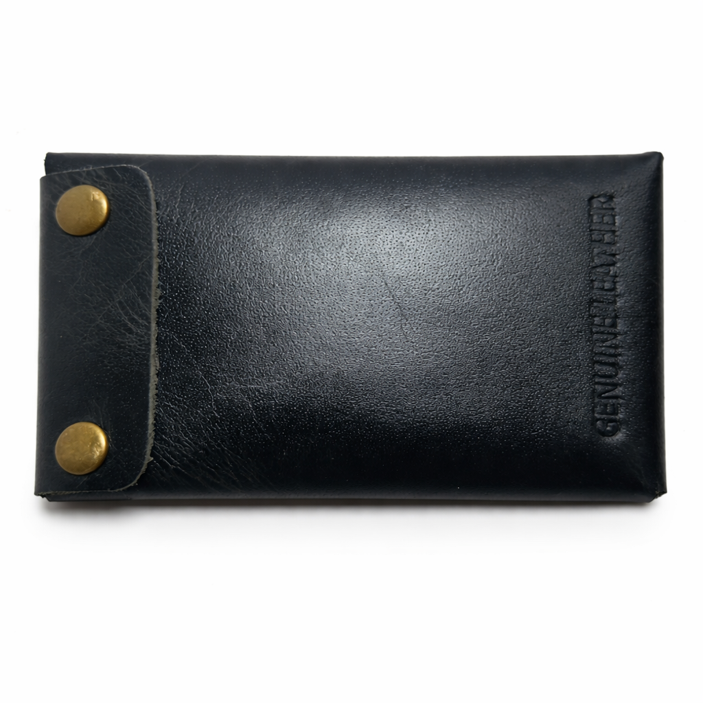 Unisex Premium Genuine Leather Envelope Wallet Handcrafted Card Holder Pouch with Button Closure Black Minimal Wallet