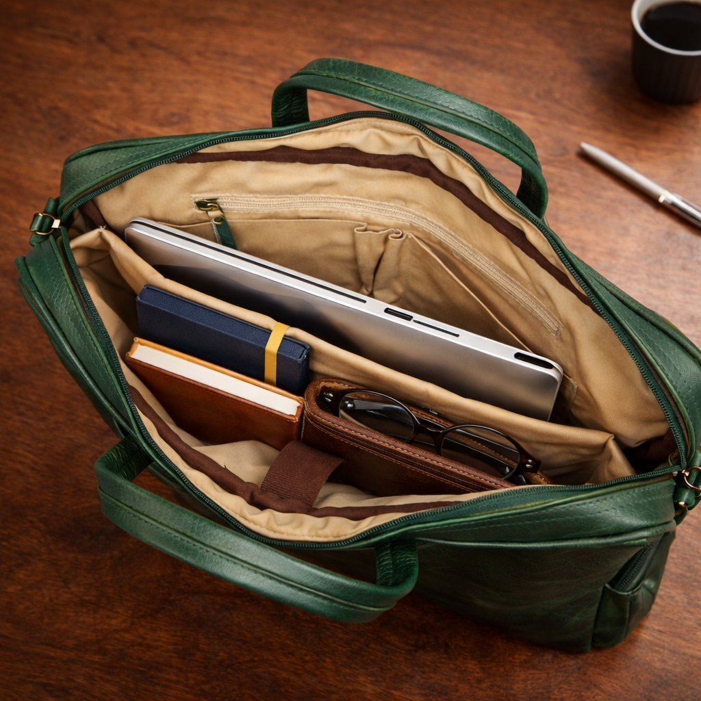 Premium Genuine Leather Laptop Bag Green Office Briefcase with Shoulder Strap Stylish Business Messenger Bag