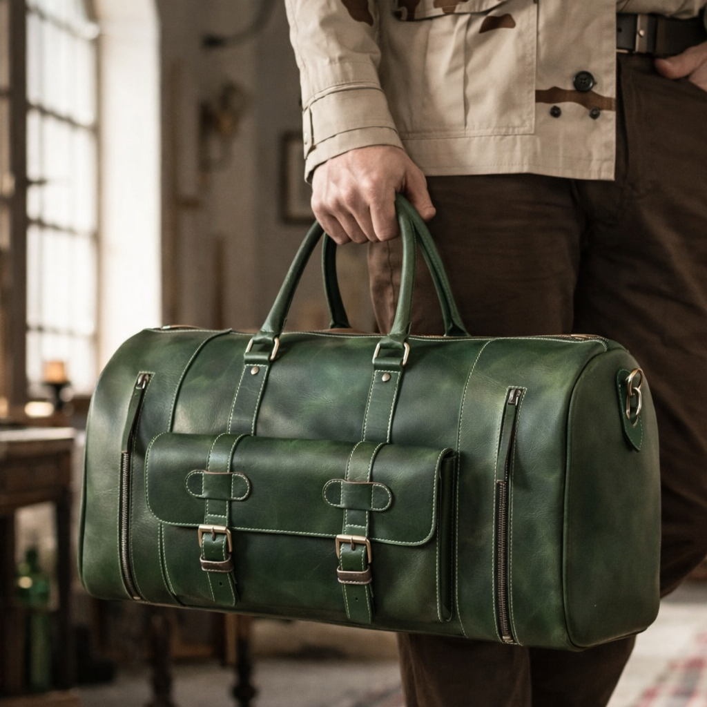 Premium Genuine Leather Travel Duffel Bag for Men & Women Luxury Weekender Bag Durable Overnight Gym Bag
