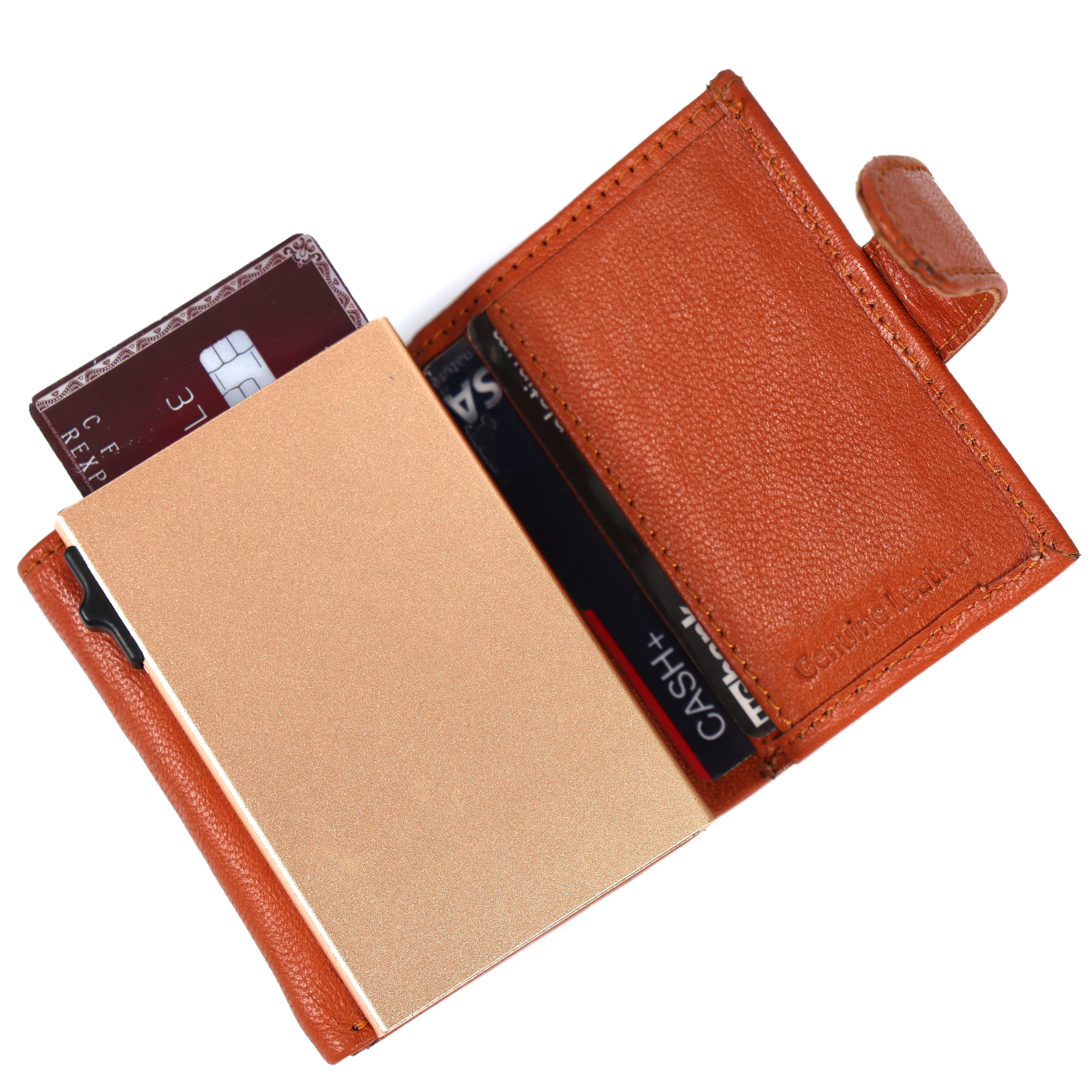 Genuine Leather RFID Card Holder Wallet – Popup Design for Easy Access