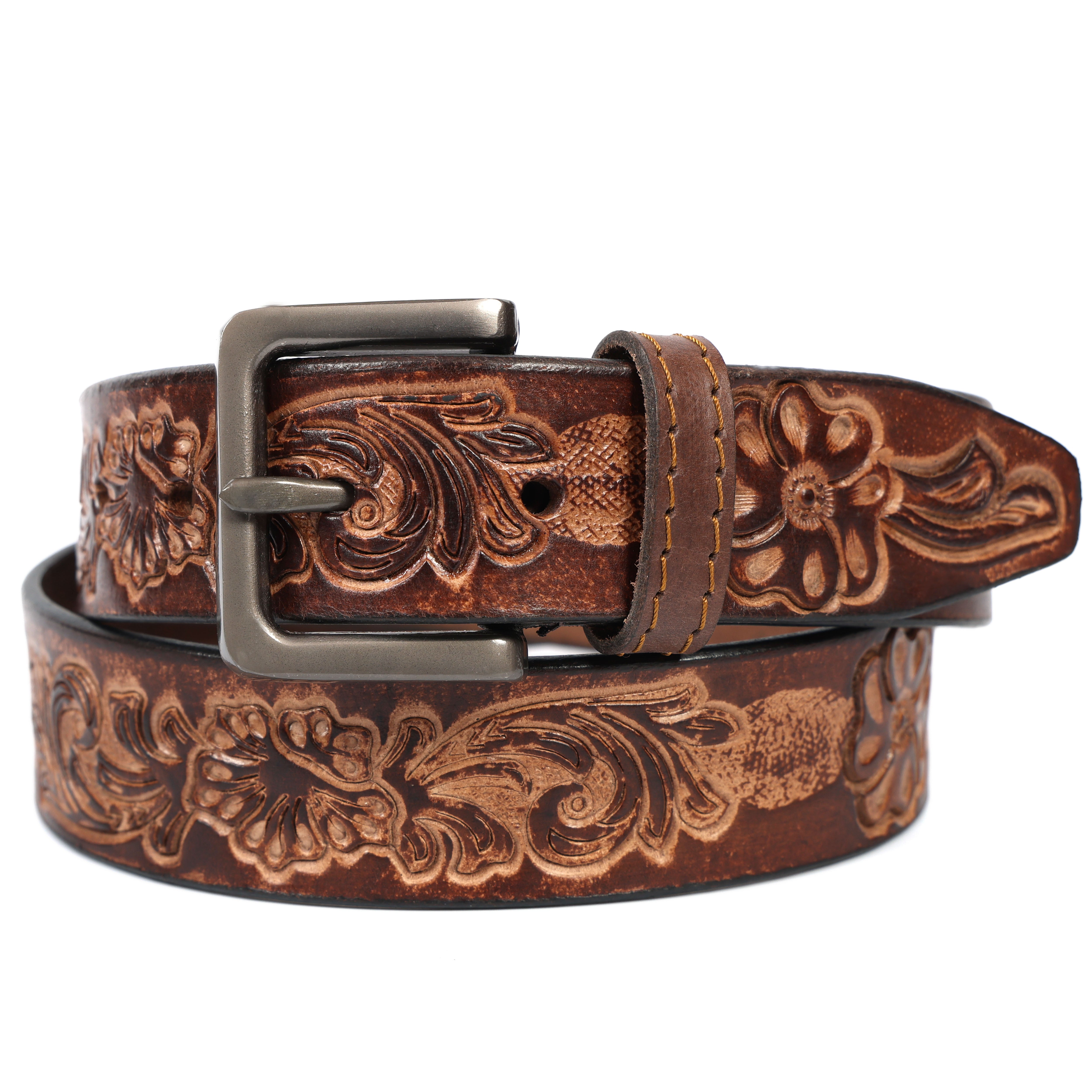 Brand New Handmade Genuine Leather Belt for Men |  Western Floral Embossed Design | Vintage Leather Belt