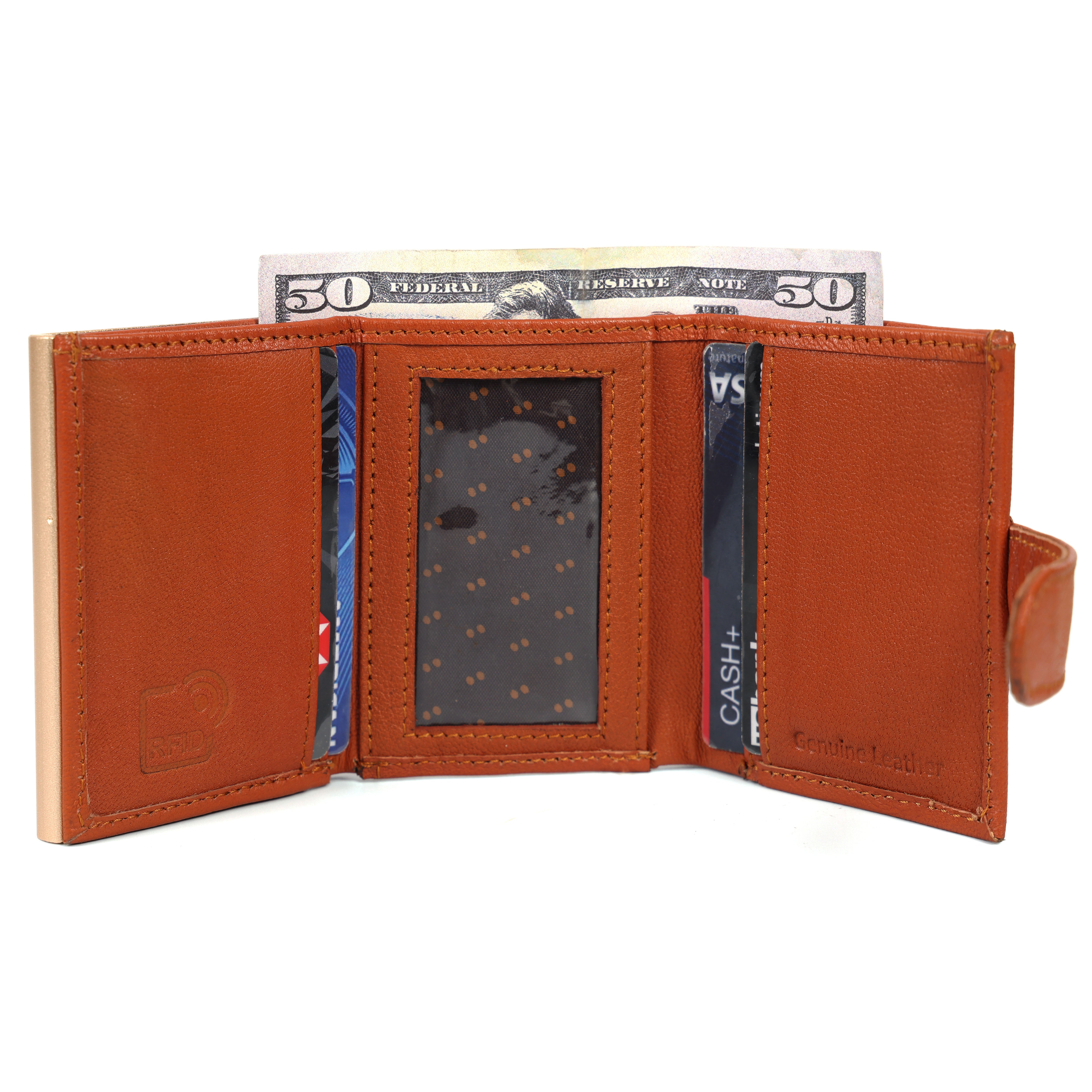 Genuine Leather RFID Card Holder Wallet – Popup Design for Easy Access