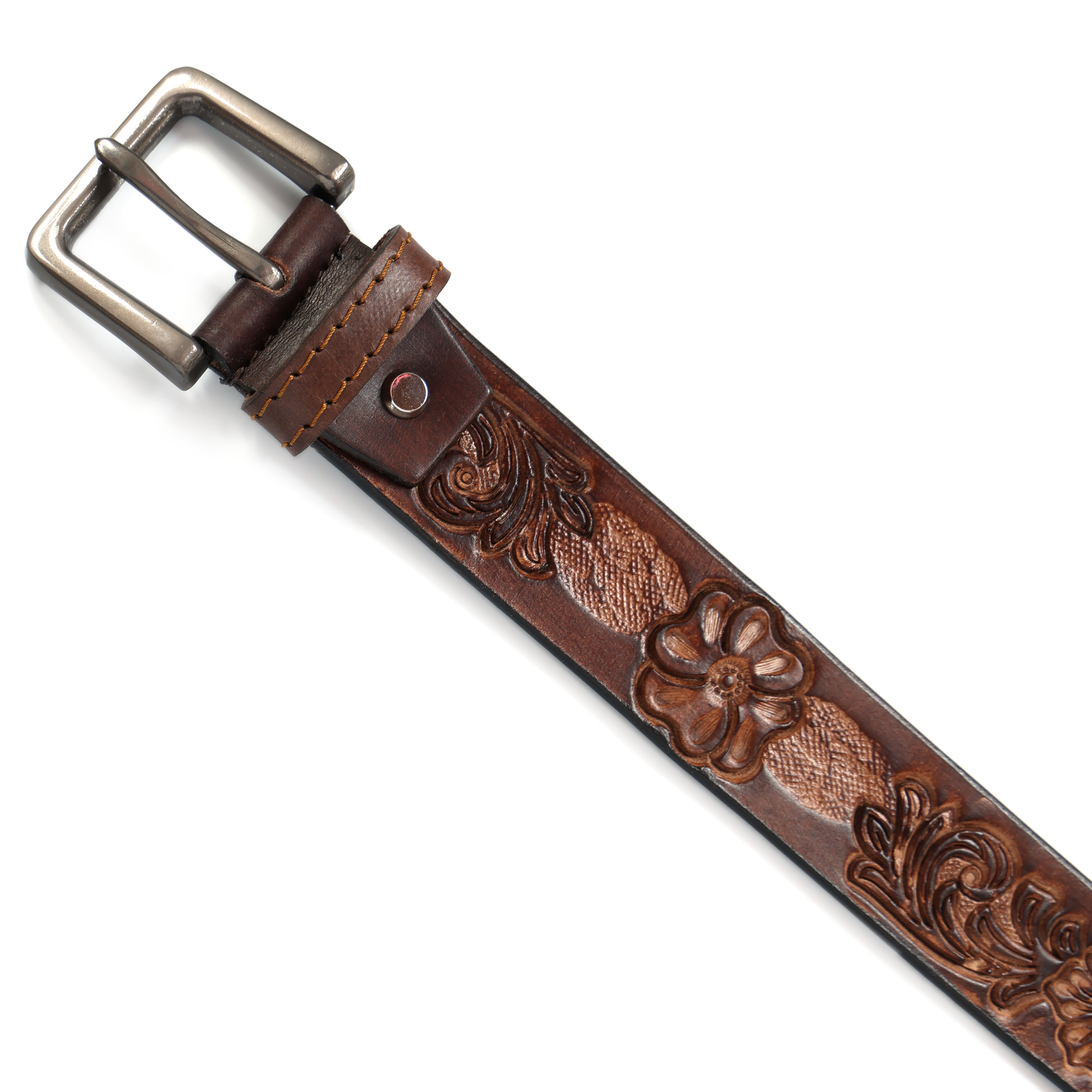 Brand New Handmade Genuine Leather Belt for Men |  Western Floral Embossed Design | Vintage Leather Belt