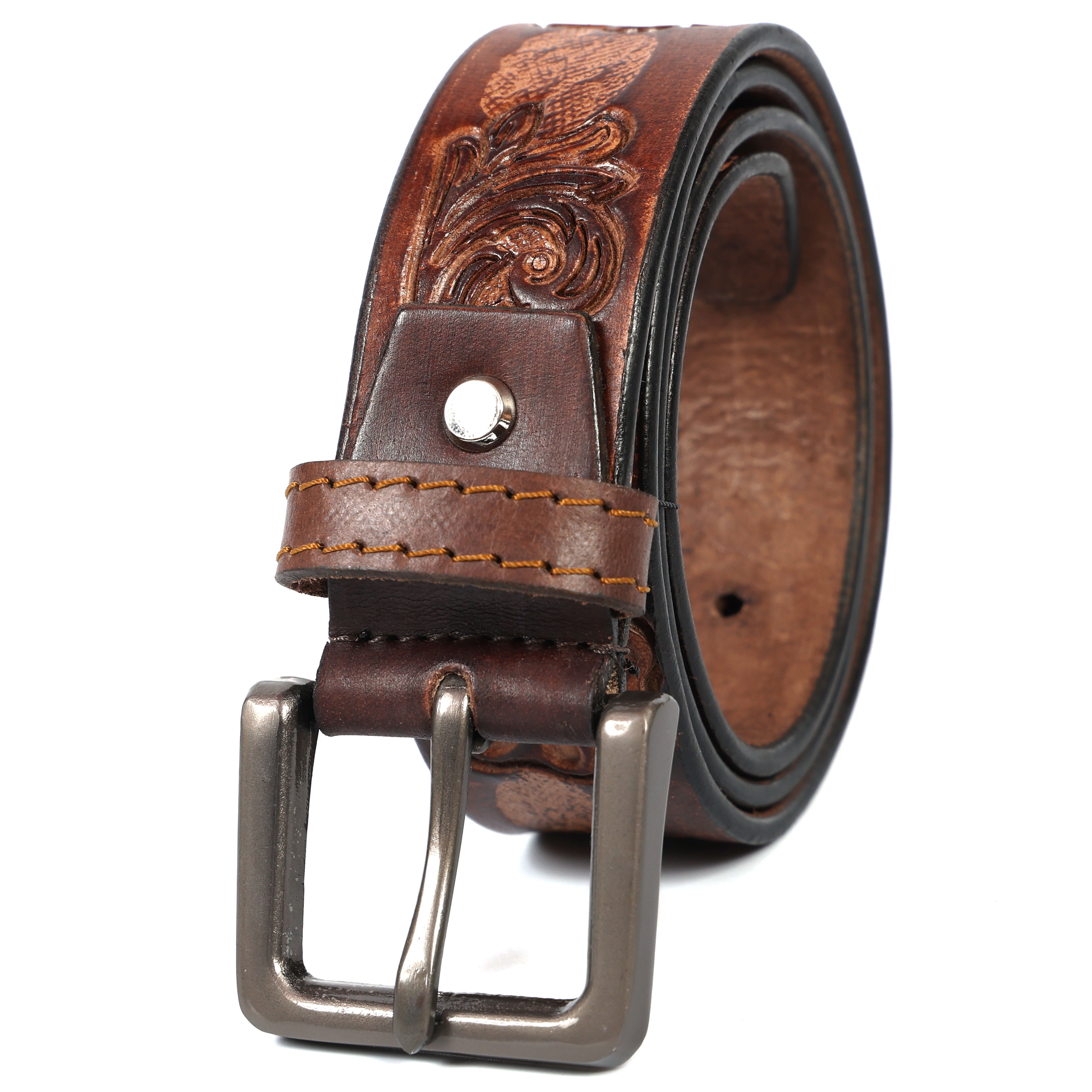 Brand New Handmade Genuine Leather Belt for Men |  Western Floral Embossed Design | Vintage Leather Belt