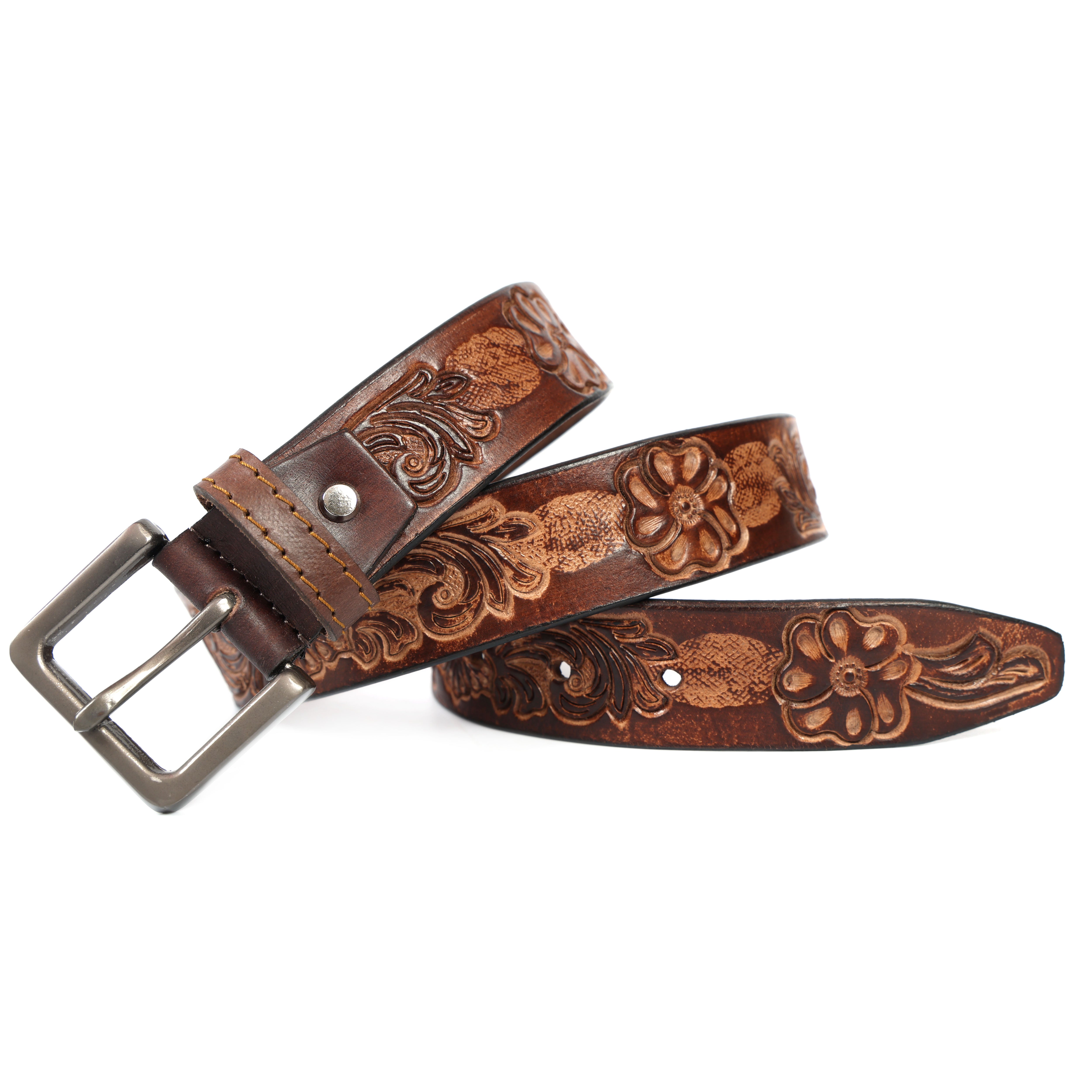 Brand New Handmade Genuine Leather Belt for Men |  Western Floral Embossed Design | Vintage Leather Belt