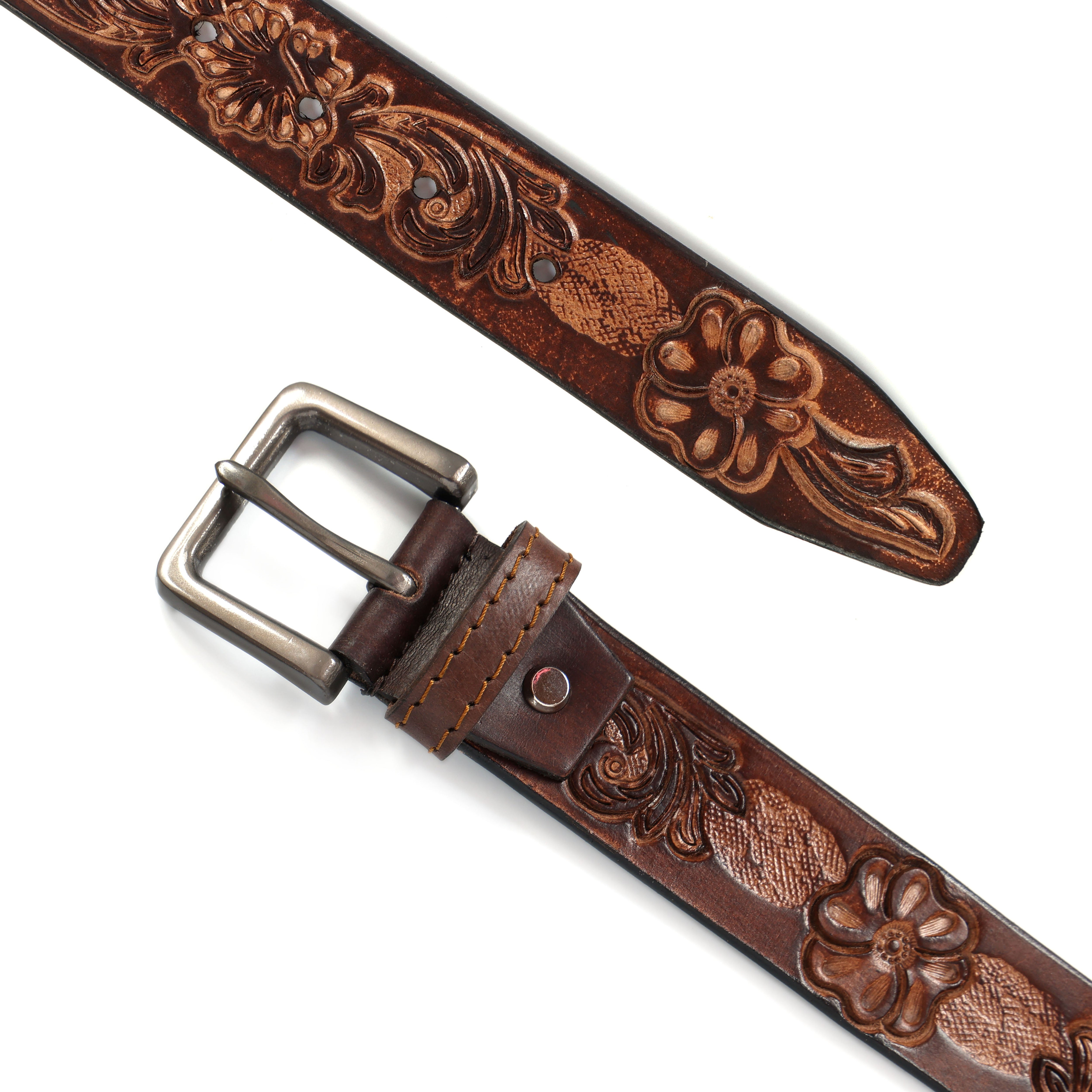 Brand New Handmade Genuine Leather Belt for Men |  Western Floral Embossed Design | Vintage Leather Belt