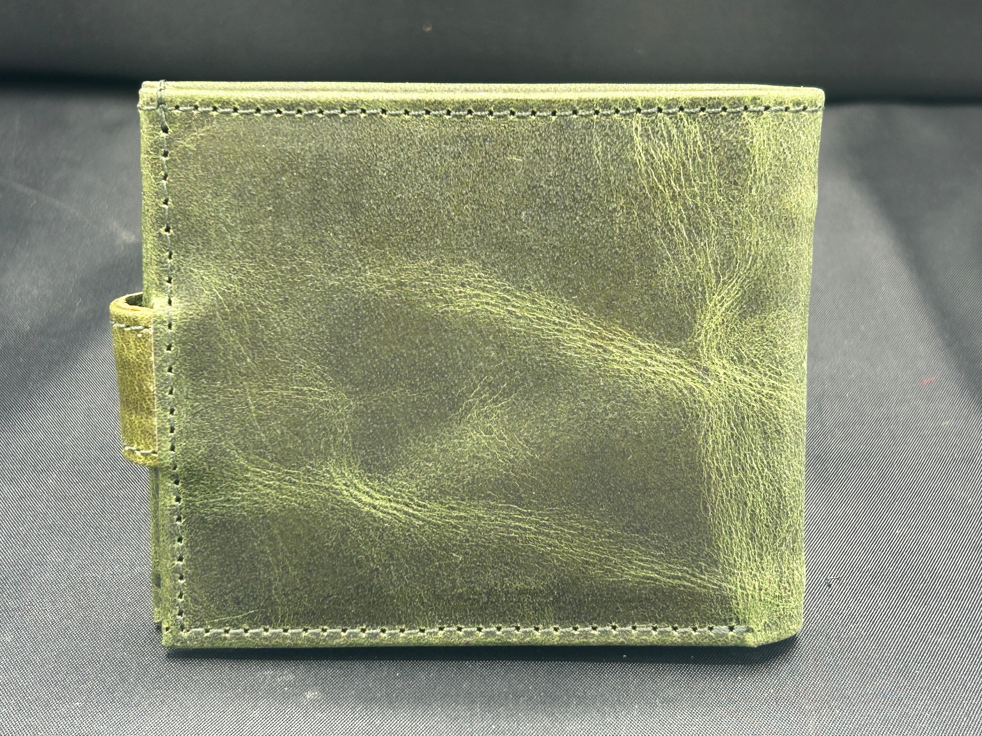 Handmade  Green Leather Wallet for Men | Classic Trifold Wallet with Snap Closure & Zip Pocket