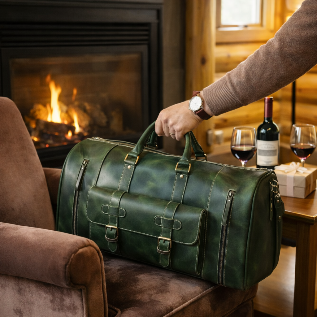 Premium Genuine Leather Travel Duffel Bag for Men & Women Luxury Weekender Bag Durable Overnight Gym Bag
