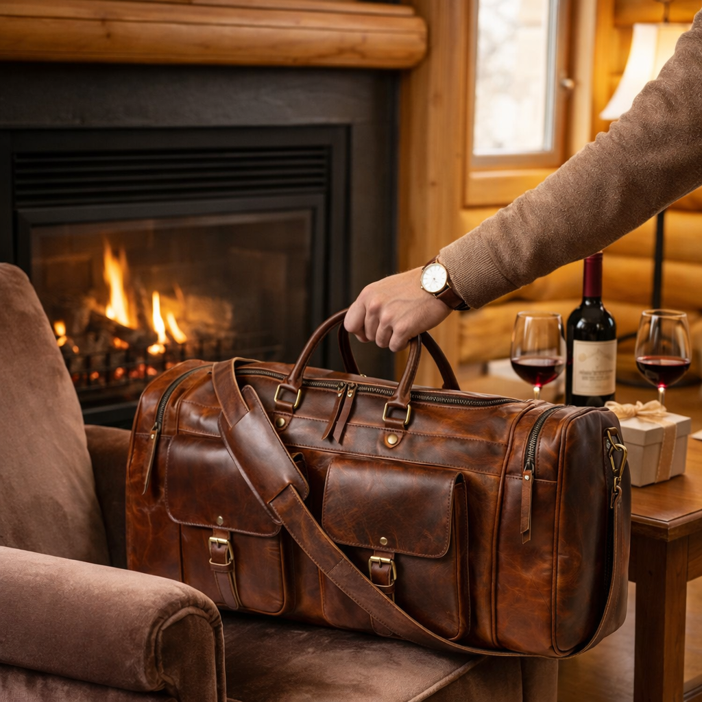 Premium Genuine Leather Travel Duffel Bag for Men & Women Luxury Weekender Bag Durable Overnight Gym Bag