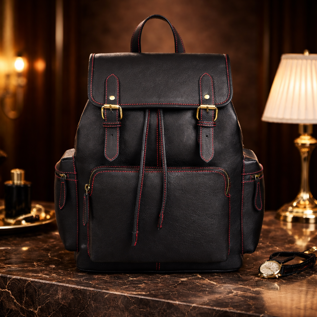 Unisex Premium Black Genuine Leather Backpack Stylish Travel Laptop Backpack Handmade Luxury Rucksack Durable Office & College Bag