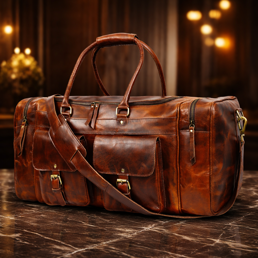 Premium Genuine Leather Travel Duffel Bag for Men & Women Luxury Weekender Bag Durable Overnight Gym Bag