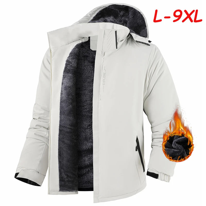 Plus 9XL Men Winter New Fleece Jacket Men Warm Thick Windproof Jacket Coat Men Hooded Waterproof Parka Detachable Hat Coat Male