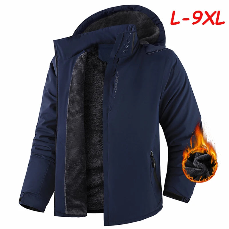 Plus 9XL Men Winter New Fleece Jacket Men Warm Thick Windproof Jacket Coat Men Hooded Waterproof Parka Detachable Hat Coat Male