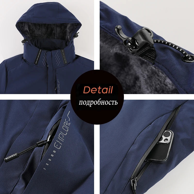 Plus 9XL Men Winter New Fleece Jacket Men Warm Thick Windproof Jacket Coat Men Hooded Waterproof Parka Detachable Hat Coat Male