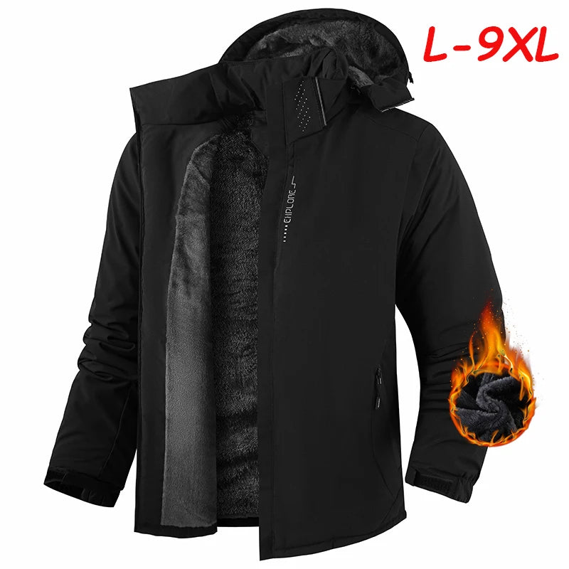 Plus 9XL Men Winter New Fleece Jacket Men Warm Thick Windproof Jacket Coat Men Hooded Waterproof Parka Detachable Hat Coat Male