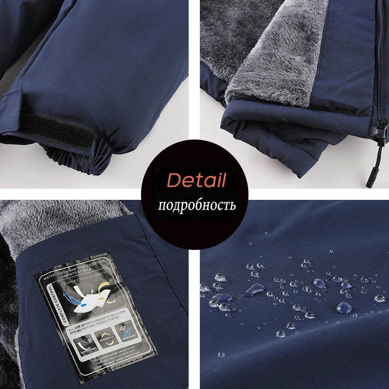 Plus 9XL Men Winter New Fleece Jacket Men Warm Thick Windproof Jacket Coat Men Hooded Waterproof Parka Detachable Hat Coat Male