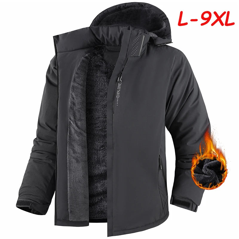Plus 9XL Men Winter New Fleece Jacket Men Warm Thick Windproof Jacket Coat Men Hooded Waterproof Parka Detachable Hat Coat Male