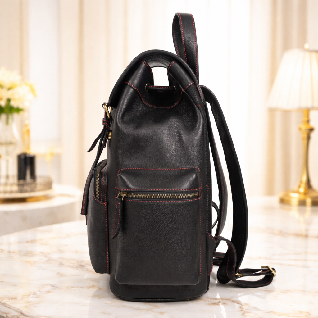 Unisex Premium Black Genuine Leather Backpack Stylish Travel Laptop Backpack Handmade Luxury Rucksack Durable Office & College Bag