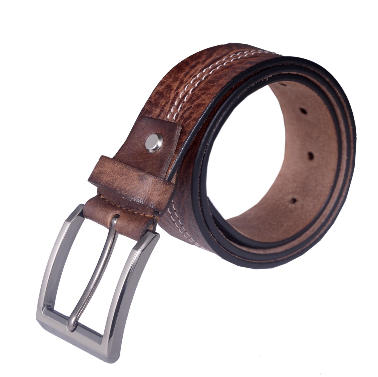 Handmade Vintage Brown Leather Belt for Men –  Premium Quality with Metal Buckle Everyday Belt