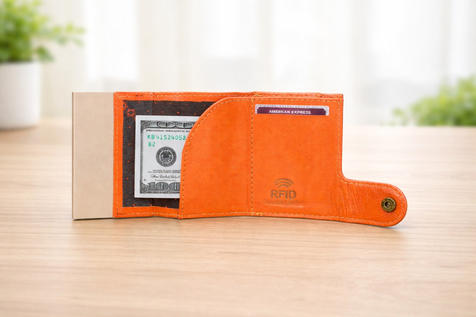 Premium Genuine Leather Smart Card Holder Wallet RFID Blocking Slim Wallet with Pop-Up Card Case Compact Tan Wallet