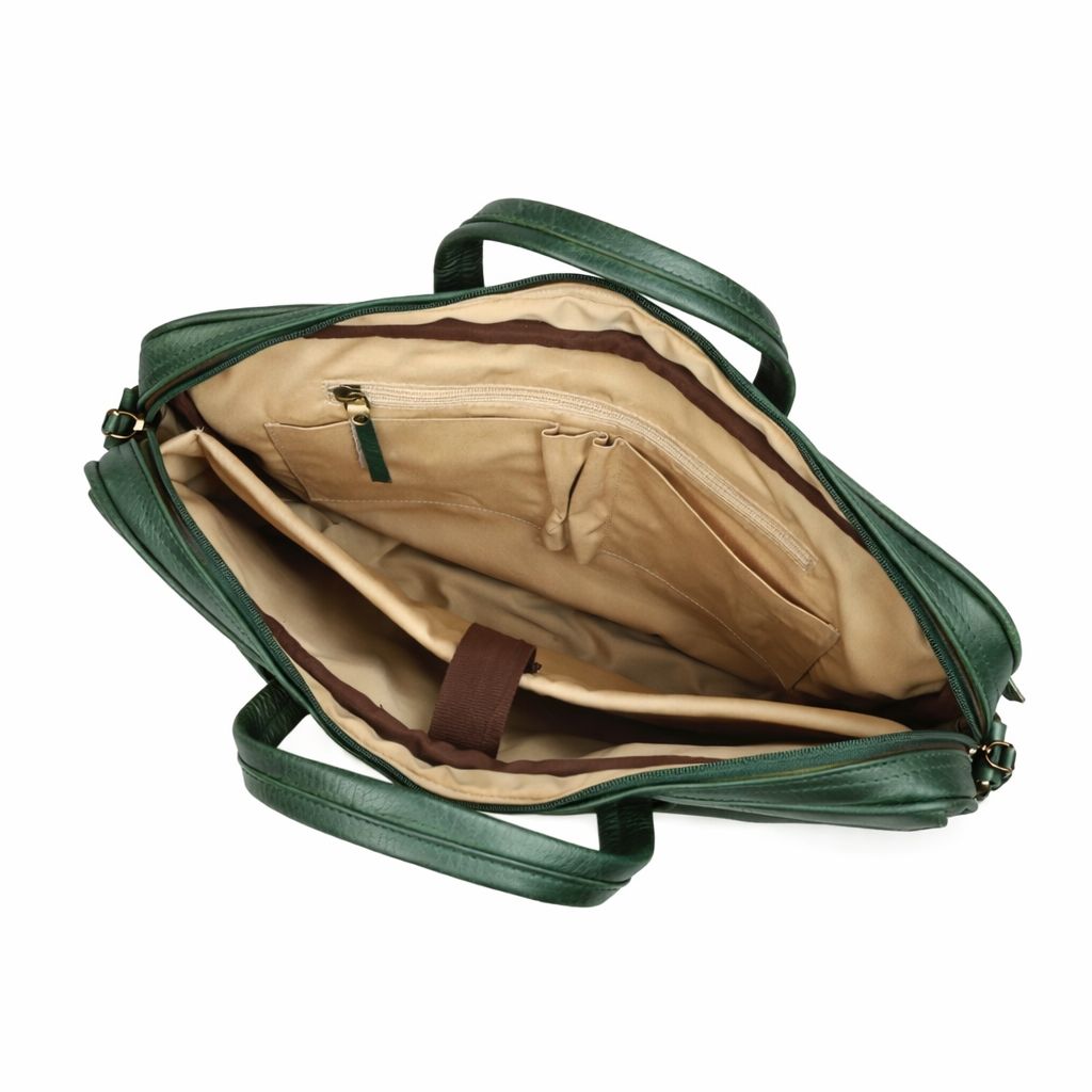 Premium Genuine Leather Laptop Bag Green Office Briefcase with Shoulder Strap Stylish Business Messenger Bag