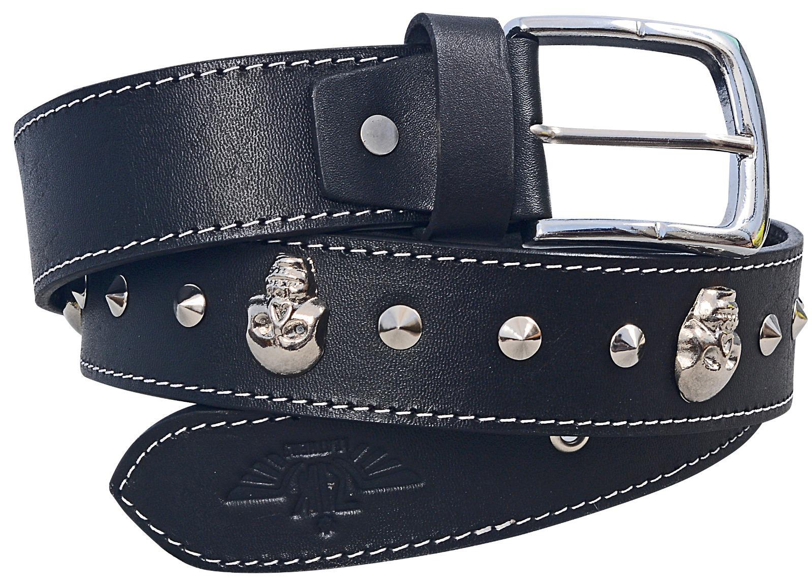 Unisex Black Skull Studded Leather Belt Punk Gothic Rock Leather Belt with Metal Skull & Rivets for Men Women