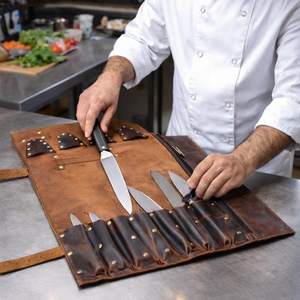 Vintage Genuine Leather Tool Roll Bag with Strap Rustic Brown Leather Storage Organizer Multi-Purpose Travel Roll Bag for Tools