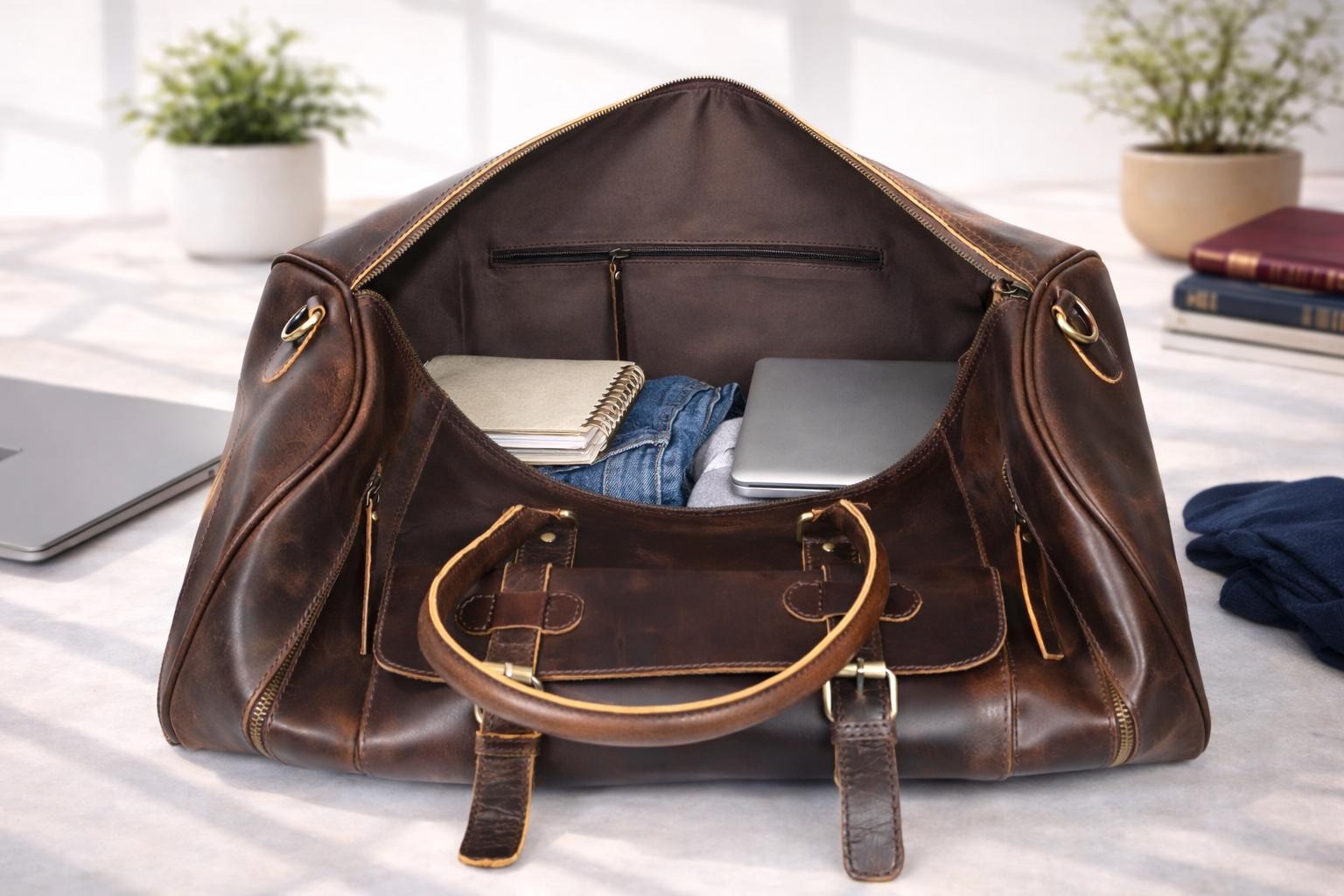 Premium Genuine Leather Travel Duffel Bag for Men & Women Luxury Weekender Bag Durable Overnight Gym Bag