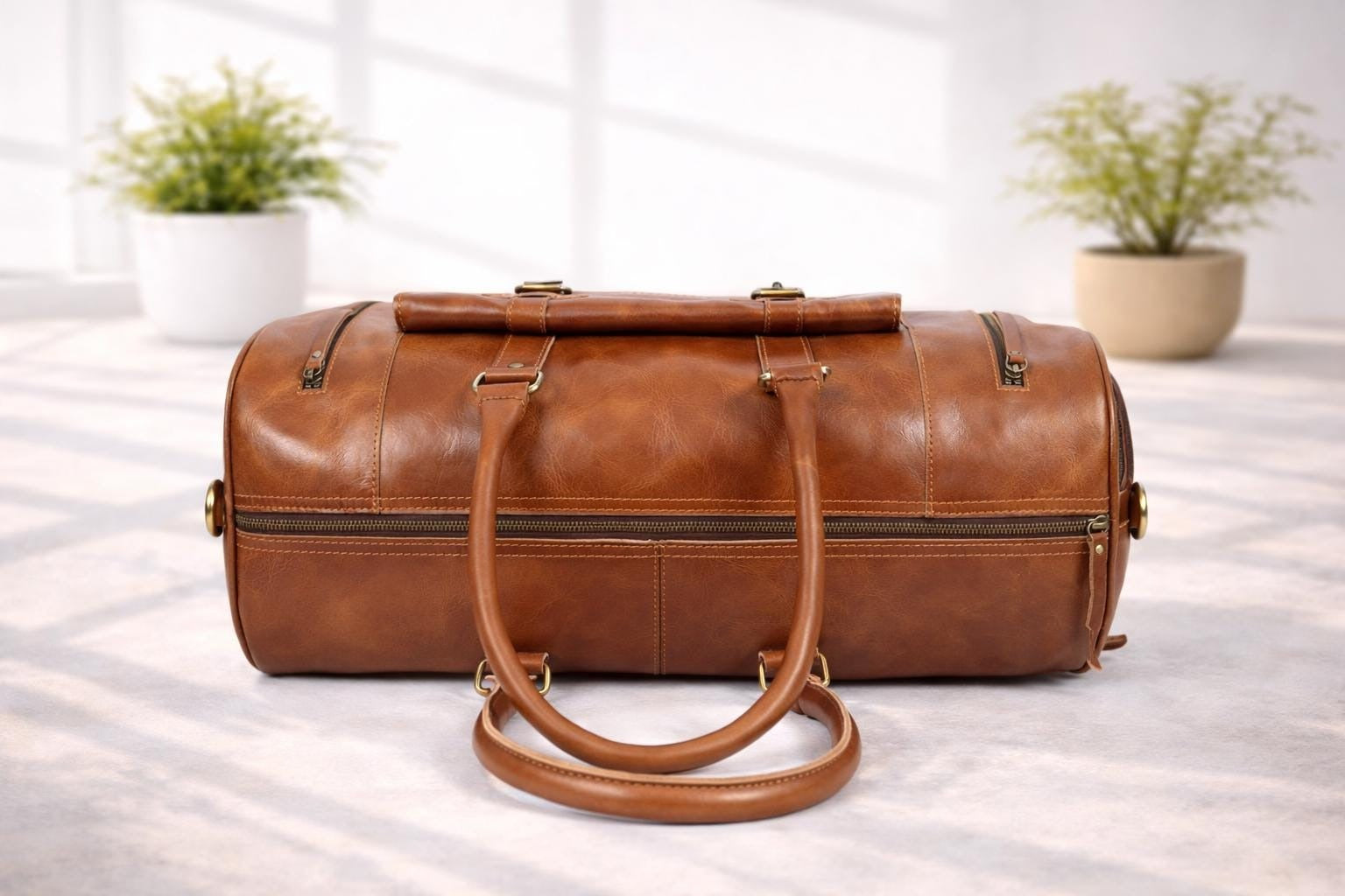Premium Genuine Leather Travel Duffel Bag Luxury Weekender Bag Durable Overnight Gym Bag