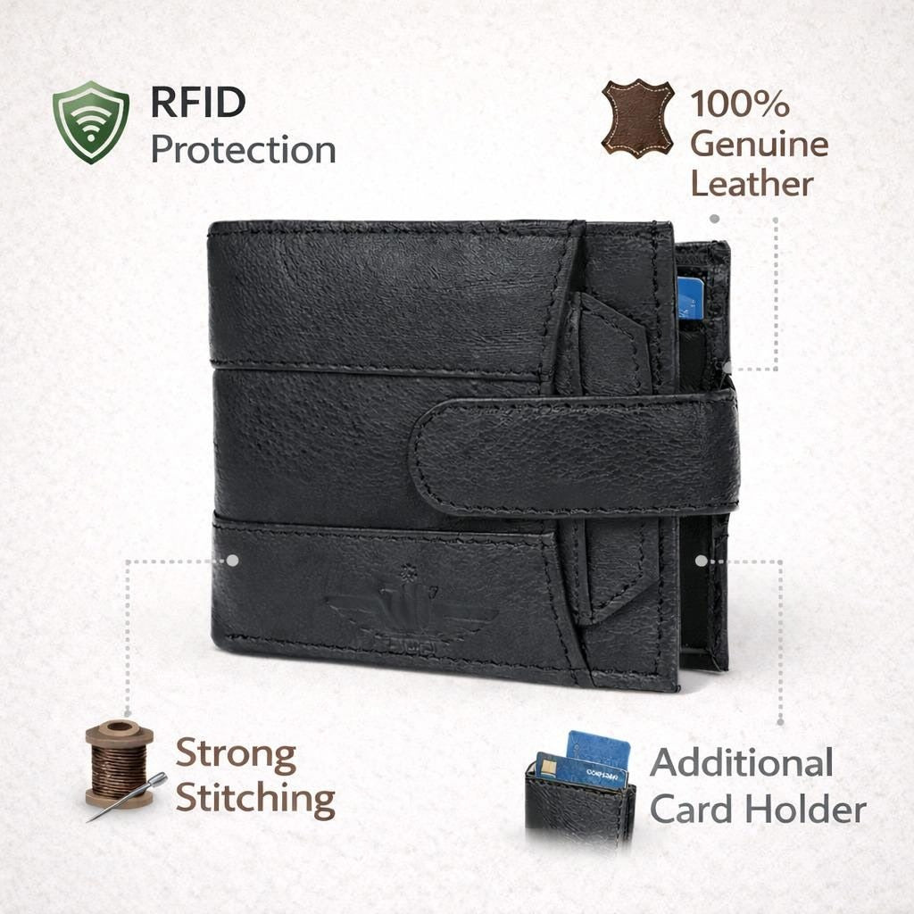 Unisex Genuine Leather Wallet RFID Blocking Bifold Wallet with Zipper & Coin Pocket Leather Wallet