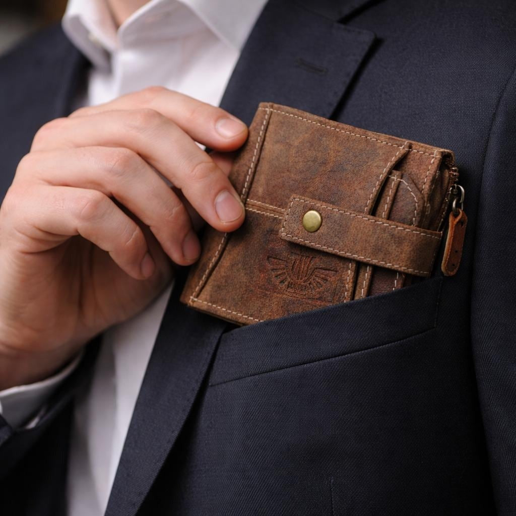 Unisex Genuine Leather Wallet RFID Blocking Trifold Wallet with Zipper & Coin Pocket Leather Wallet