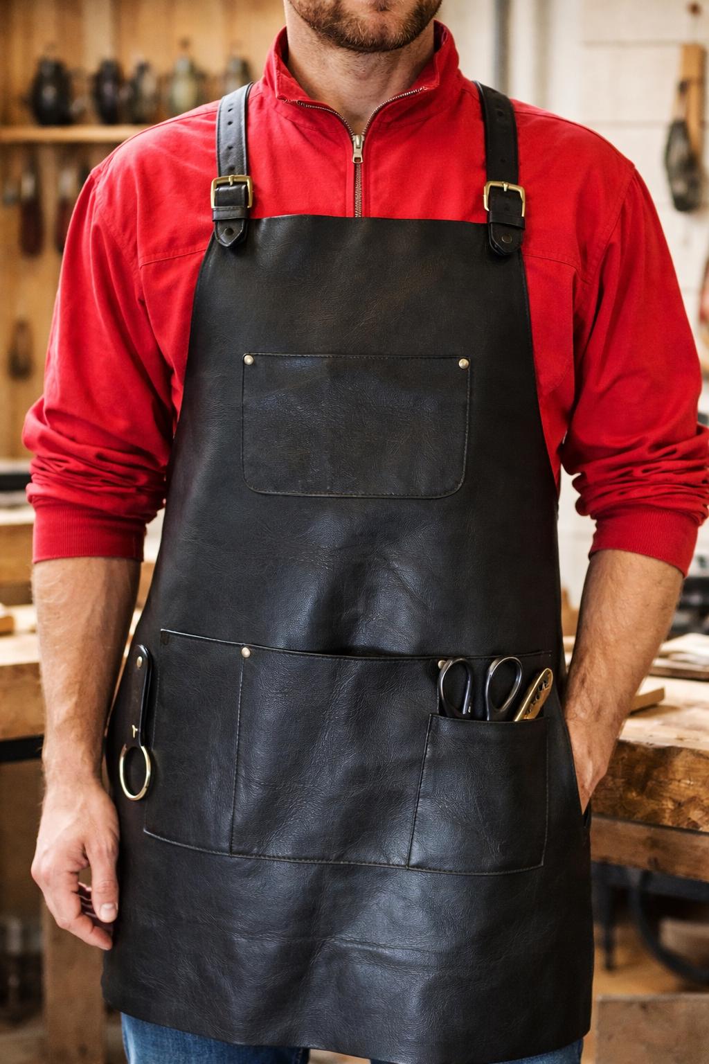 Real Leather Workshop Apron – Chef, Barista, Grill Master & Craft Apron with Pockets