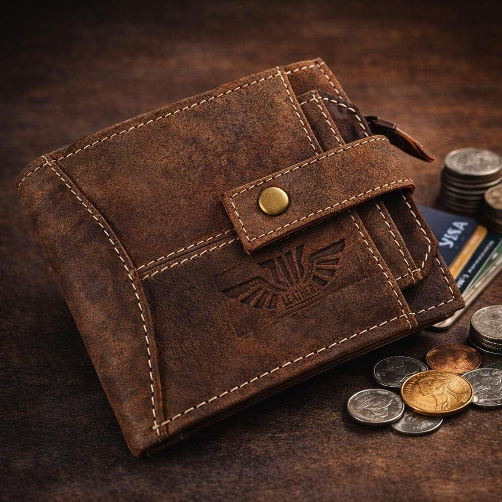 Unisex Genuine Leather Wallet RFID Blocking Trifold Wallet with Zipper & Coin Pocket Leather Wallet