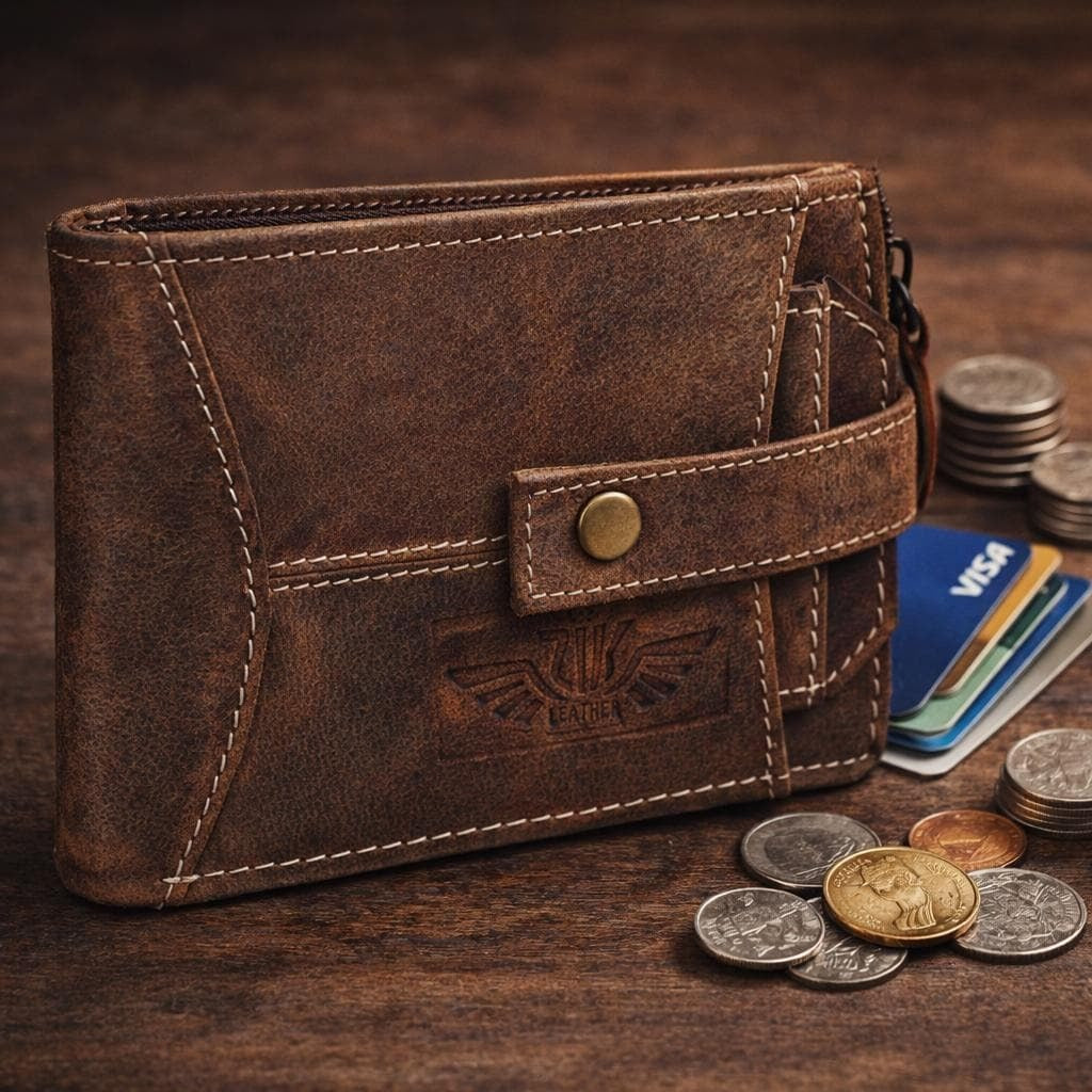 Unisex Genuine Leather Wallet RFID Blocking Trifold Wallet with Zipper & Coin Pocket Leather Wallet