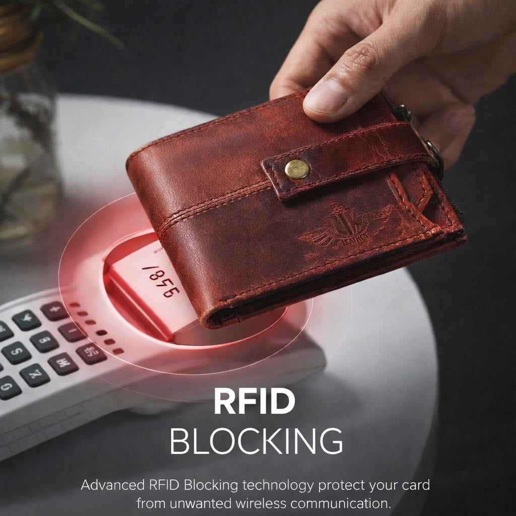 Unisex Genuine Leather Wallet RFID Blocking Trifold Wallet with Zipper & Coin Pocket Premium Brown Leather Wallet