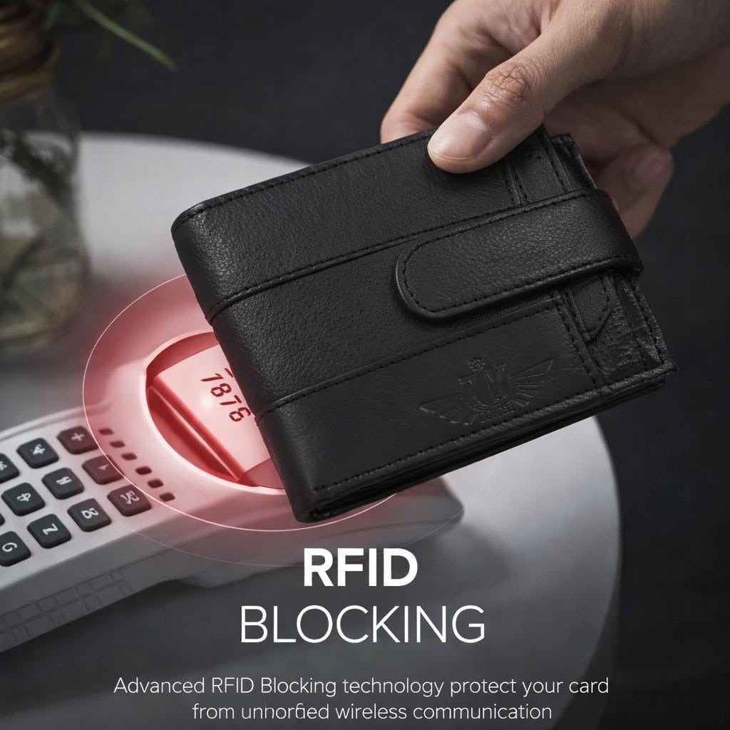 Unisex Genuine Leather Wallet RFID Blocking Bifold Wallet with Zipper & Coin Pocket Leather Wallet