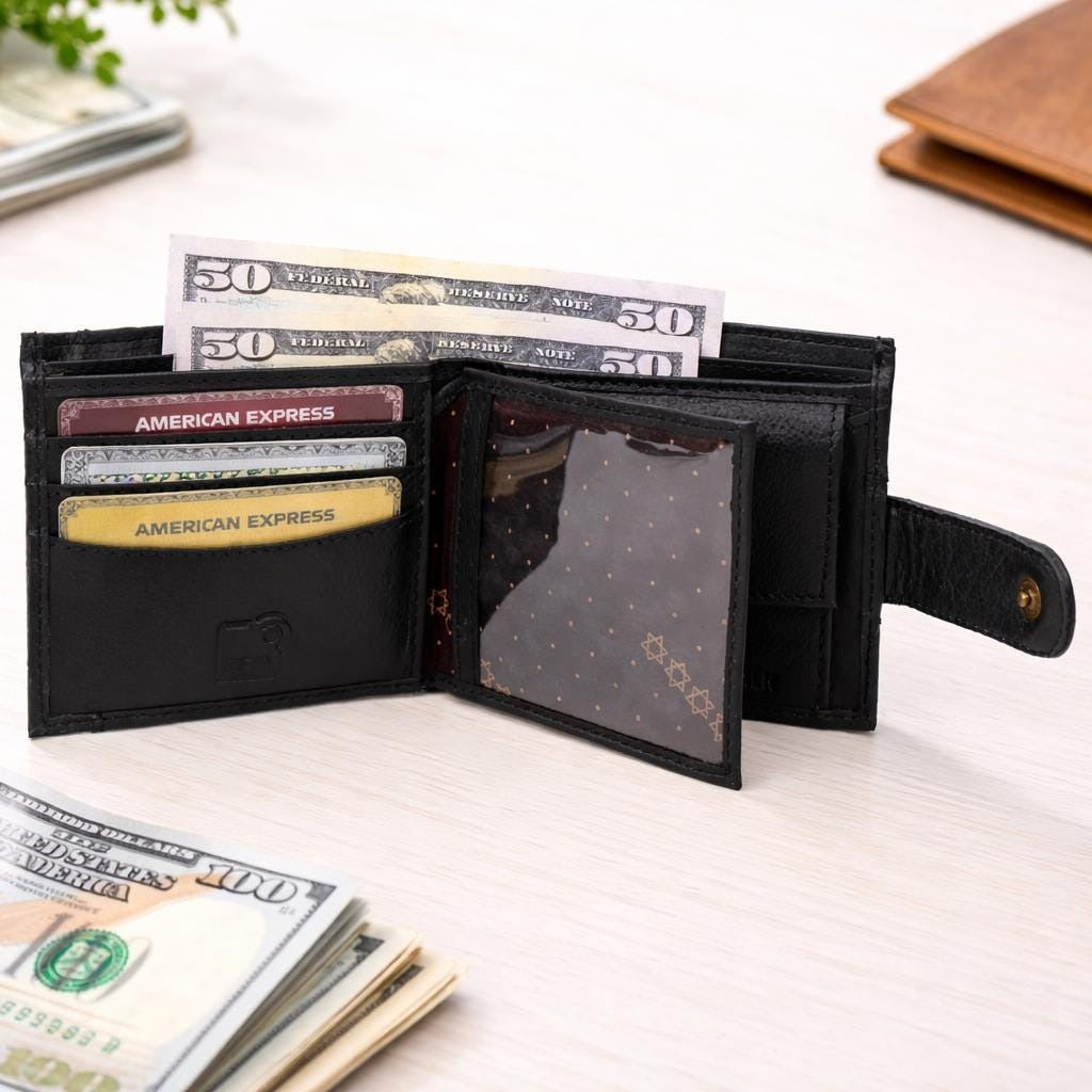 Unisex Genuine Leather Wallet RFID Blocking Bifold Wallet with Zipper & Coin Pocket Leather Wallet