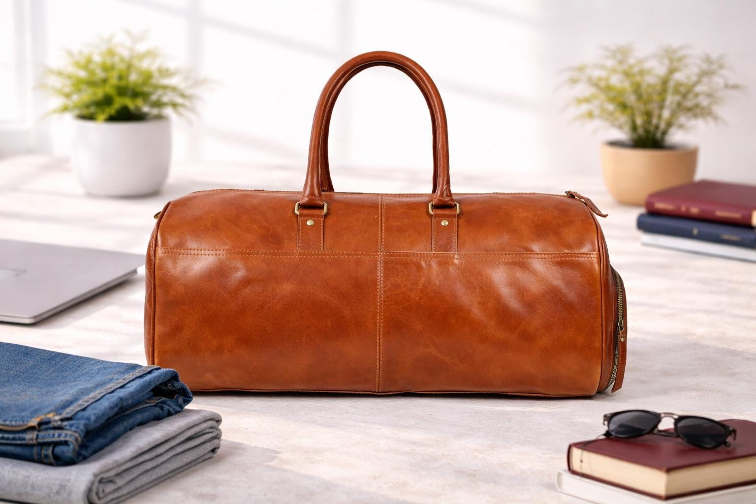 Premium Genuine Leather Travel Duffel Bag Luxury Weekender Bag Durable Overnight Gym Bag