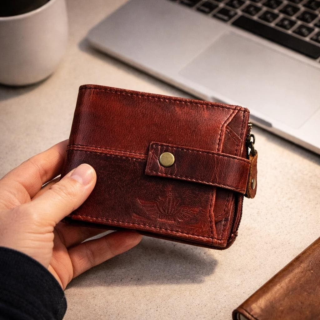 Unisex Genuine Leather Wallet RFID Blocking Trifold Wallet with Zipper & Coin Pocket Premium Brown Leather Wallet